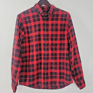 Banana Republic Luxe Flannel Shirt Men’s Medium Red Black Plaid 100% Cotton